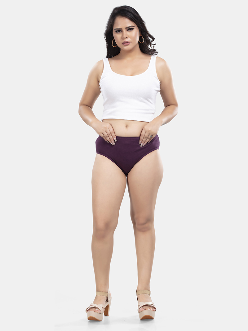 Cotton Solid Colour Mid Waist Panty In Purple | Bold & Bae Fashion